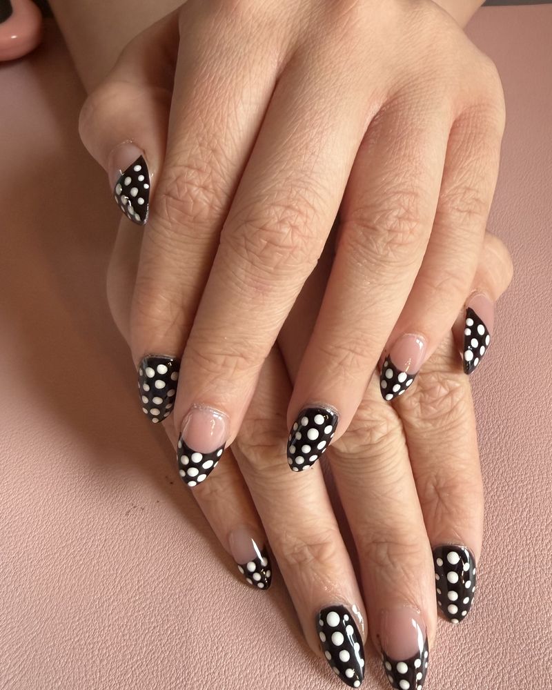 Black and white polka dot French tips